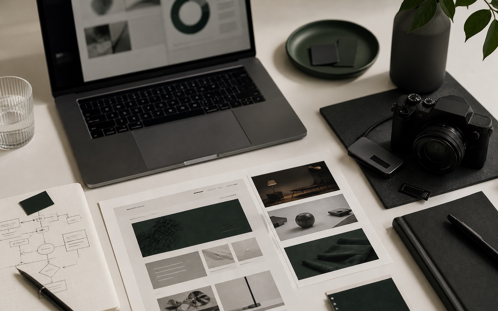 Marketing workspace connecting ads, landing pages, reporting and automation